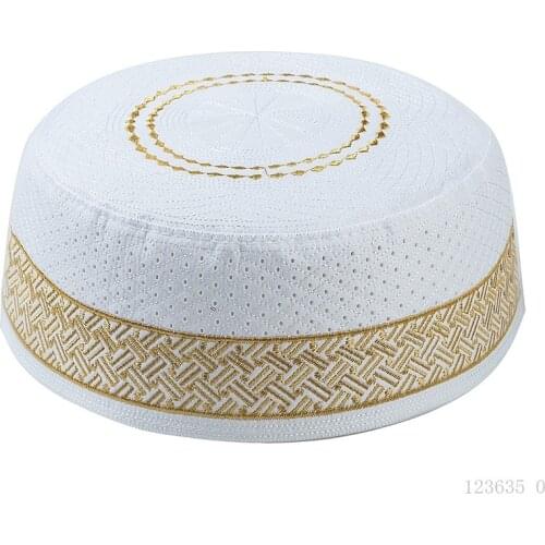 Muslim man prayer hat embroidery india hat Islamic male hat Saudi Arabia caps cotton Flat Top Innocent Hijab Cap For Man