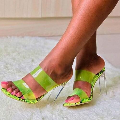 Ladies Transparent Fish Mouth Slippers Women Indoor Crystal High Heels Slides Fashion Breathable Candy Color Beach Flip Flops