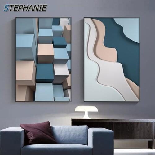 Modern 3d Effect Wall Print Poster Abstract Geometric Canvas Painting Art Wall Picture for Living Room Toilet Morandi Decoration