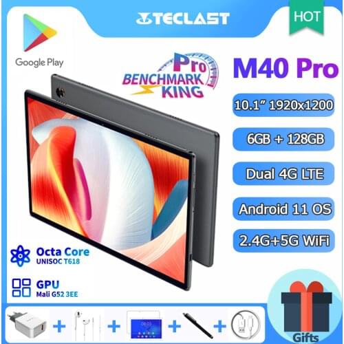 New Release Teclast M40 Pro 10.1 Inch Tablet Android 11 Octa Core 6GB RAM 128GB ROM 1920x1200 IPS 4G Network 5G WiFi 7000mAh GPS