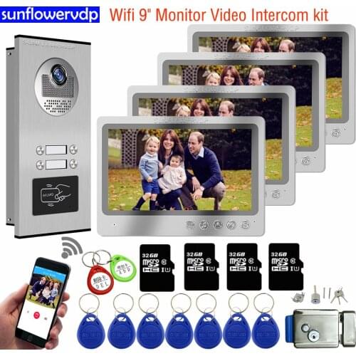 Video Intercom Wifi 32GB Intercoms For a Private House With a Lock Home Intercom 2-6 Monitors 9 inchs Video Door Phone Home Bell