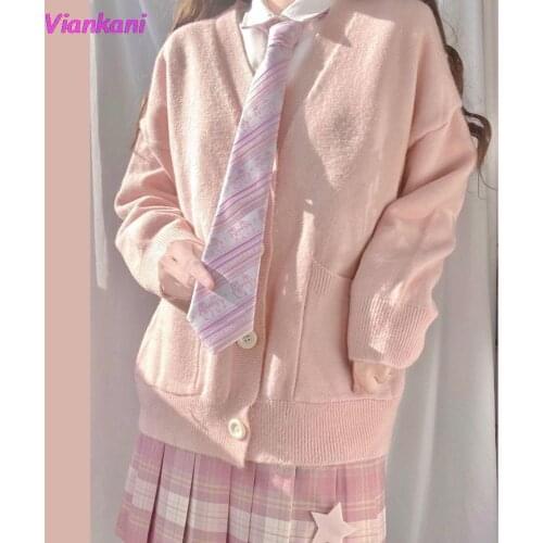 Japan School Sweater Spring Autumn V-Neck Cotton Knitted Cardigan College Style JK Uniform Sweaters 5 Color Student Sweet Girls