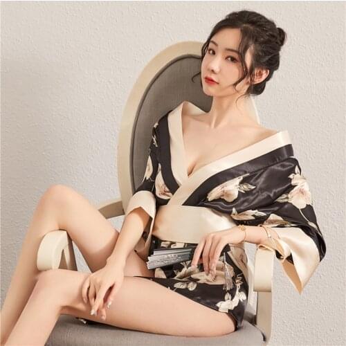 Sexy Kimono 2 Pcs Nightgown Yukata for Woman Japanese Floral Fashion Yakata Cardigan Silk Sleepwear Leisure Wear Pajamas Dress
