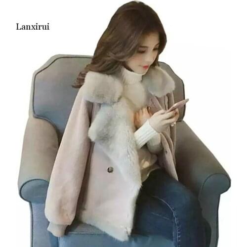 Winter Woman New Fashion Faux Fur Loose coat Ladies Clothing Artificial Lamb Fur Coats Female V-Neck Fake Fur Coats CY370