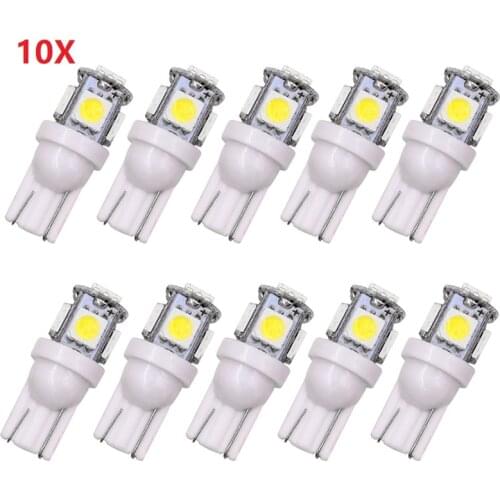 10Pcs T10 W5W 5050 5SMD Reading Dome Lamp Car LED 168 194 192 DC 12V License Plate Bulbs Marker Light Wedge Lights White blue