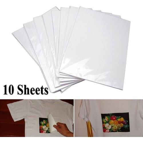 10PCS/Lot A4 Heat Transfer Paper for DIY T-Shirt Painting Iron-On Paper for Light Fabric Cloth Decoration