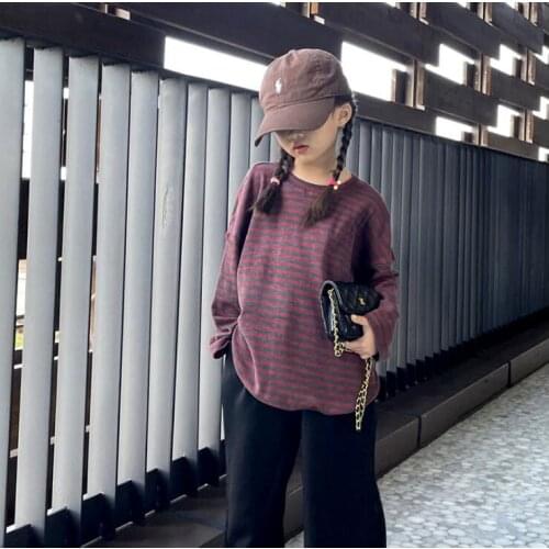 2021 Korea style girls striped t-shirt cotton full sleeve fashion spring girls top 4-9t A605