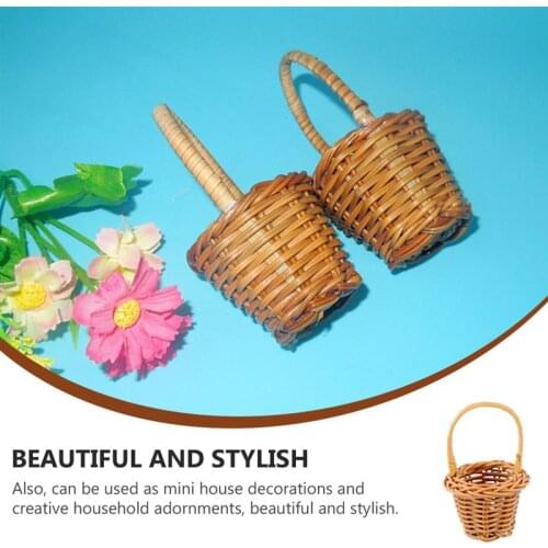 4Pcs Mini Rattan Tote Basket DIY Decorative Basket Plaything Handmade Basket Handmade Mini Flower Basket DIY Toy Basket