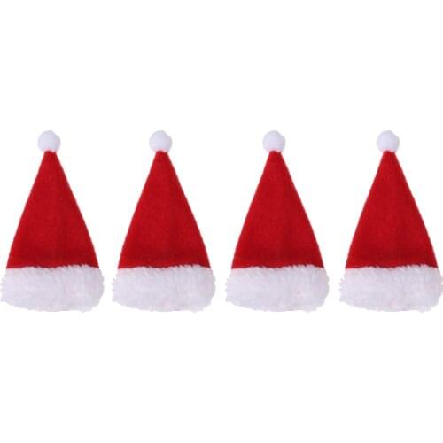 4pcs Red Christmas Cap Tableware Bags Holder Party Dinner Xmas Hat Wine Bottle Wrap Cover Toppers Decoration