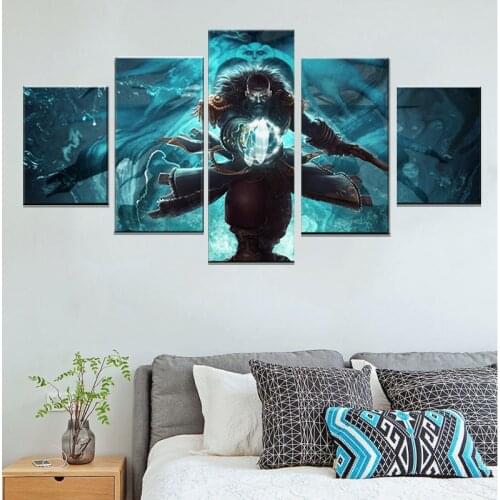 5 Panel Canvas Print Game Poster DotA 2 Kunkka Pirate Ship Sword Weapon Wall Art Home Decor Canvas Painting Artwork Framework