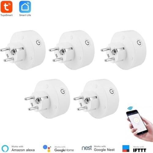 5 Pieces Tuya Smart WiFi Socket EU Standard Smart Phone Remote Control 10A 220V Power Monitor Alexa Google Home Compatible