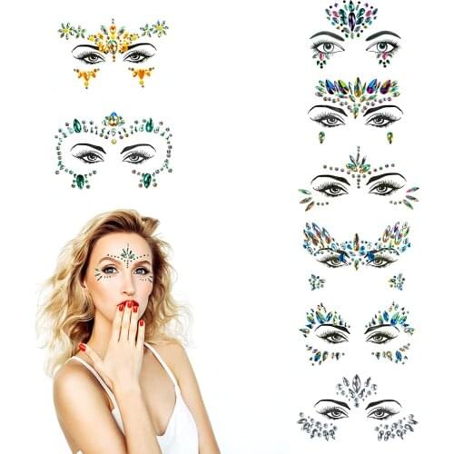 8 Sheets Face Gems Luminous Temporary Tattoo Stickers Acrylic Crystal Glitter Stickers Waterproof Face Jewels Rainbow Tears