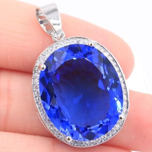 34x21mmInfinity Anniversary Big Gemstone 22x18mm Created Violet Tanzanite CZ For Womans Engagement Silver Pendant Eye Catching