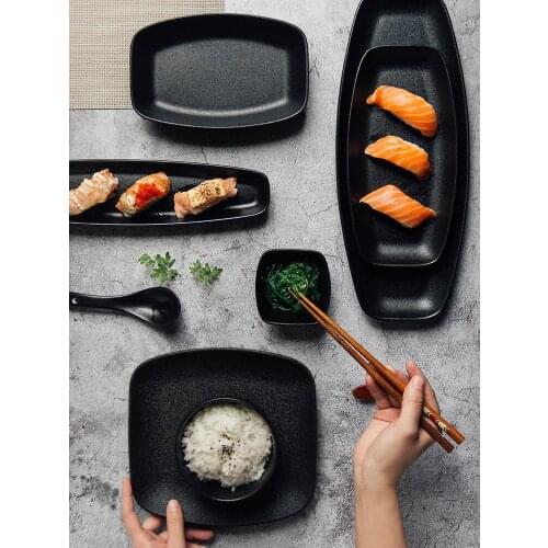 Black plate simple fish plate household dish plate Western food plate scratch resistant ceramic tableware Japanese sushi plate