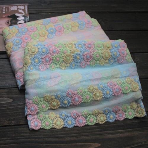 5.51"14cm wide (4yards/lot) Bilateral Embroidered Floral Tulle Lace Trim~ Rainbow~Bloomy