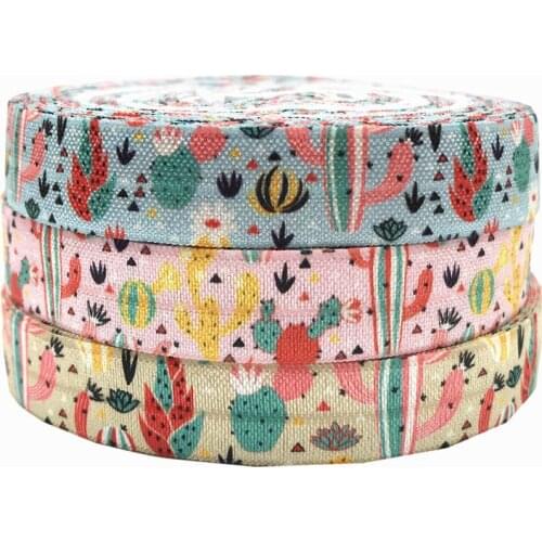 5 Yards Multi tropical Cactus 5/8'' printed fold over elastic hair ties elastic hair accessories FOE ribbon elastic ponytail