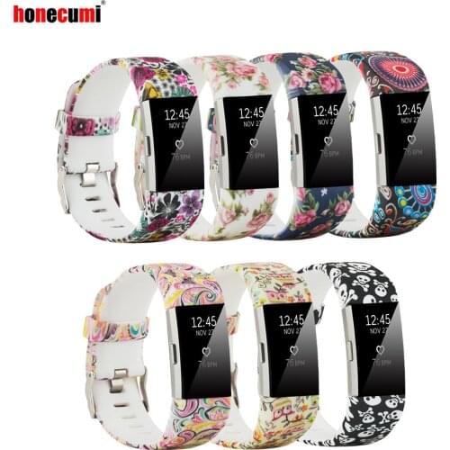 Honecumi For Fitbit Charge 2 Bands Sport Silicone Wristbands Bracelet For Fitbit Charge 2 Flower Patterns Small Large Size