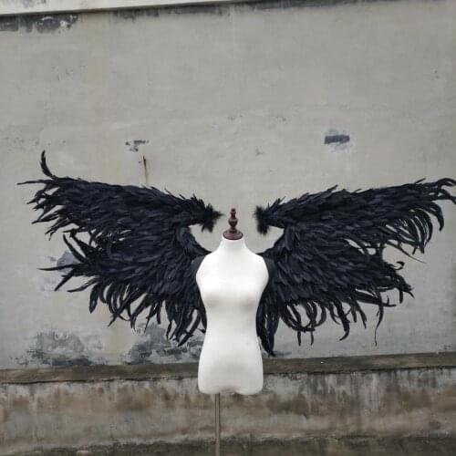 Good quality Cosplay Game props adults Black Devil feather wings wedding bar Decorations photography props Pure handmade