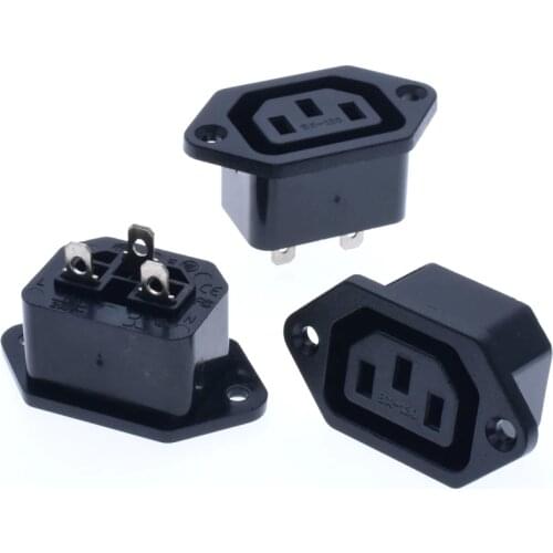 IEC 320 C14 Female AC Power Inlet Socket Jack Connector Receptacle AC 250V 10A For AMP Computer Panel Mounted Screw