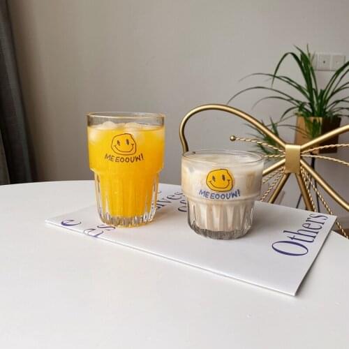 Korean Smiley Letters Glass Water Cup Ice Coffee Cup Latte Cup Juice Cold Drink Cup Milk Breakfast Cup