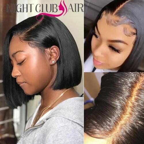 Bone Straight Human Hair 100% Bob Wig Lace Front Wigs Short Straight Frontal Wig Human Hair Black Wigs With Bleach Knots