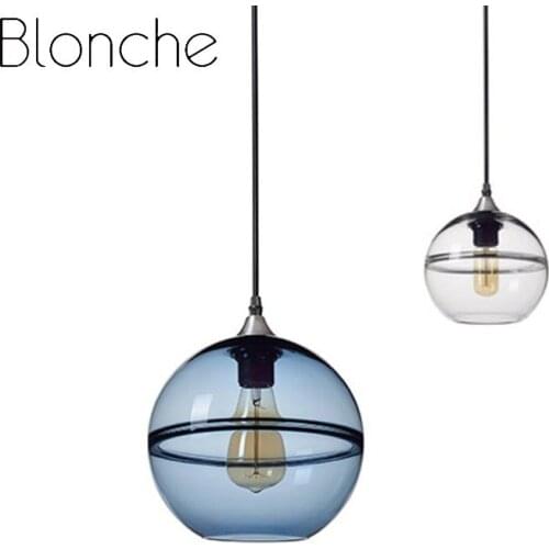 Round Glass Ball Pendant Light Modern Led Blue Hanging Lamp Living/dining Room Kitchen Stairs Home Decor High Quality Luminaire
