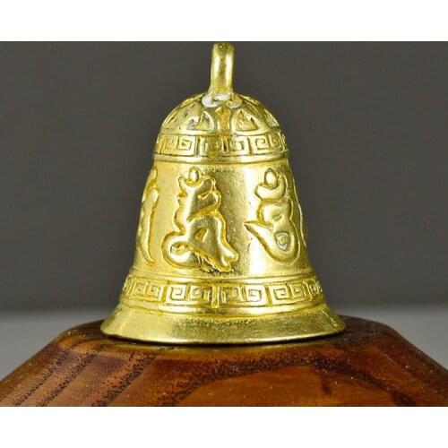 Mini Brass Handicraft Gold Wind Bell Die-Casting Car Key Decoration Retro Buddhism Scripture Bronze Bell Creative Lovers Gift