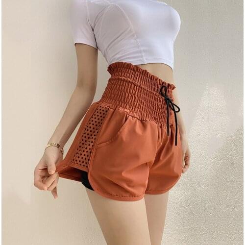 Summer Double Layer Dot Sport Shorts Women Tummy Control Lace Up Yoga Shorts Girl Gym Quick Drying Fitness Short Pants