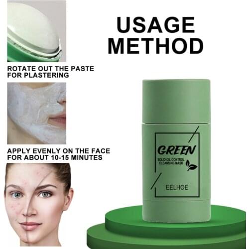 EELHOE Green Tea Oil Control Eggplant Acne Clearing Solid Mask Cleansing Mask Moisturizing Blackhead Fine Pores Mud Masks TSLM1