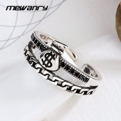 Mewanry 925 Sterling Silver Couples Rings Trend Punk Rock Vintage Creative Zircon Purse Party Jewelry Birthday Gifts Wholesale