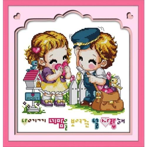 Love postman cross stitch kit cartoon 14ct 11ct count print canvas stitches embroidery DIY handmade needlework plus