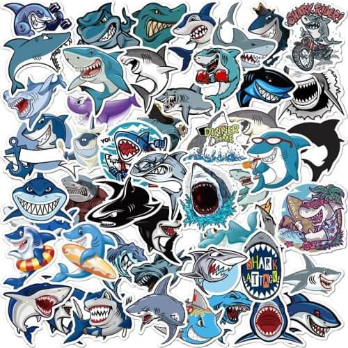 50pcs/pack Marine Animal Shark Graffiti Stickers Lable For Furniture Wall Desk DIY Chair Toy Car Trunk Computer Motorcycle