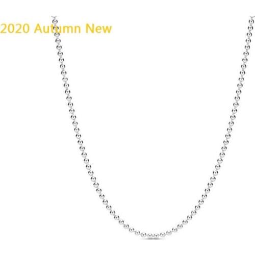 2020 Autumn New S925 Sterling Silver Silver Round Beads Bare Chain Necklaces Fit Original Pan Pendants Women Birthday Gift
