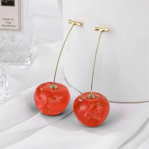 FNIO 2020 New Arrival Fashion Geometric Fine Women Drop Earrings Contracted Sweet Cherry Modelling Long Earrings Jewelry
