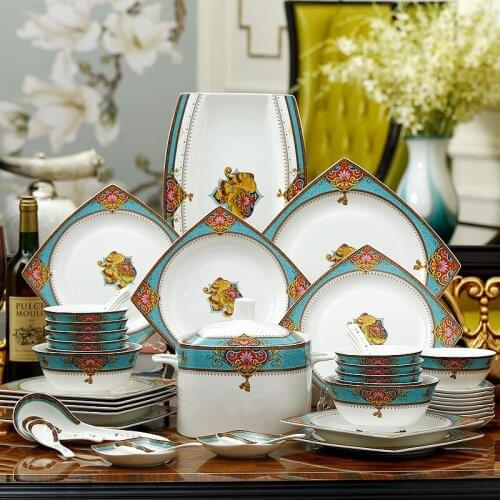 New Arrival Bangkok Euro-style Dish Plate Bowl Chopsticks Spoon Set of 56pcs Bone China Dinnerware Set Plates