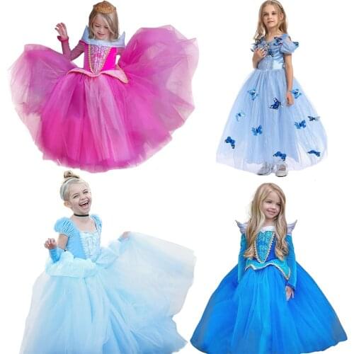 Girl Princess Dress up Costume Aurora Cendrillon Belle Jasmine Sleeping Beauty Dresses Child Kids Party Halloween Fancy Frock