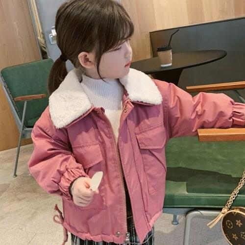 Baby Girls Thicken Warm Jackets Winter New Toddlers Korean Solid Cotton Thermal Coats Causal Furry Lapel Outwear for Girl 3-8 Y