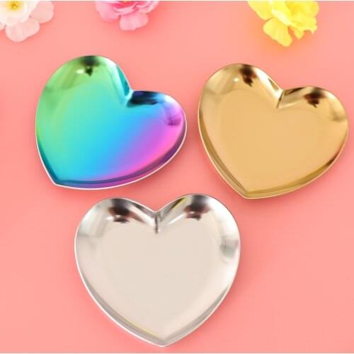 Blesiya Stainless Heart Shape Jewelry Holder Plate Dish Storage Trinket Tray
