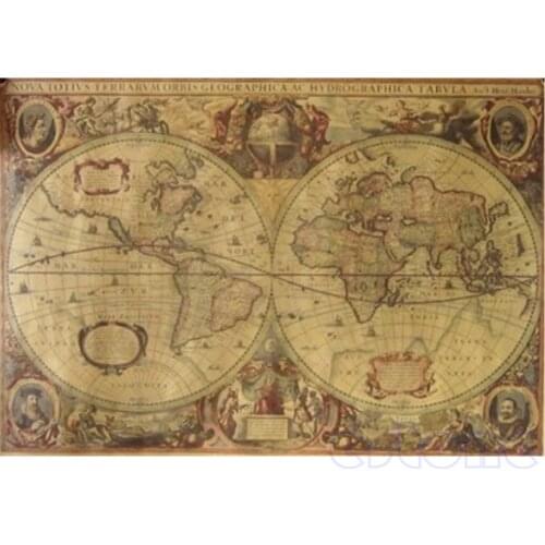 71x50cm Vintage Globe Old World Map Matte Brown Paper Poster Home Wall Decor