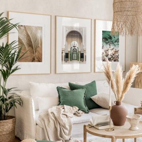 Golden Palm Leaves Temple Breaking Waves Nordic Posters And Prints Wall Art Paper Canvas Painting Decor Pictures For Living Room