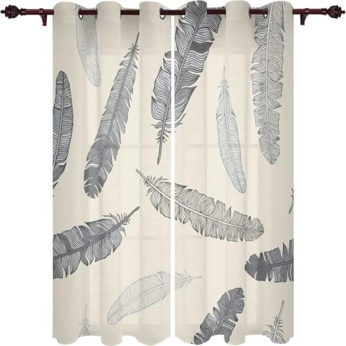 Sheer Curtains Feather Grey Retro Balcony Curtain For Living Room Younth Bedroom Kitchen Home Hotel Coffee Gazebo Decor