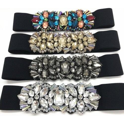 Fashion Women Belt Luxury Rhinestone Design Stretch Waist Dress Belts Skinny Elastic Straps Ceinture Cinturones Mujer DP39