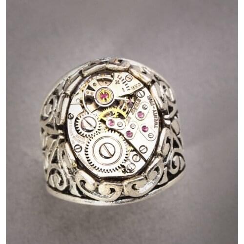 Luxury Thai Silver Vintage Jewelry Gothic Personality Watch Gear Punk Style Rings for Women Men Rock Party Accessories Gift