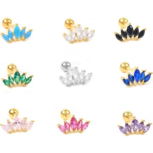 CANNER Colorful Oval Zircon Cartilage Earring 925 Sterling Silver Mini Stud Earring For Women Aretes Ear Bone Earlobe Buckle