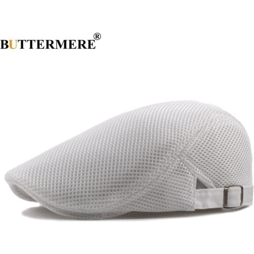 BUTTERMERE Mesh Beret Summer Flat Caps Women White Ventilated Duckbill Hat Unisex Casual Adjustable Classic MenS Directors Caps