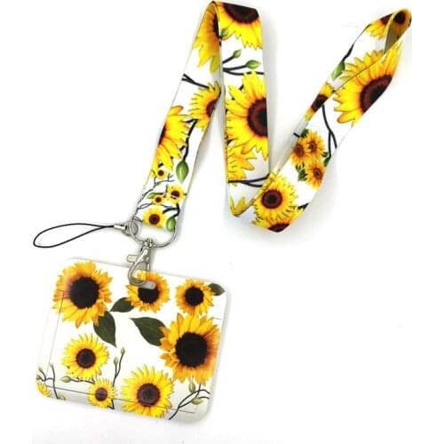 Sunflowers Flowers Anime Lanyard Badge Holder ID Card Lanyards Mobile Phone Rope Key Lanyard Neck Straps Keychain Key Ring