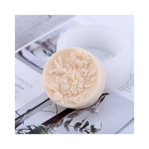 Silicone Mould 3d round shape Relief Rose Flower with Annunciation bird Soap Mold Nordic Articraft Silica Gel Aroma Stone Mold