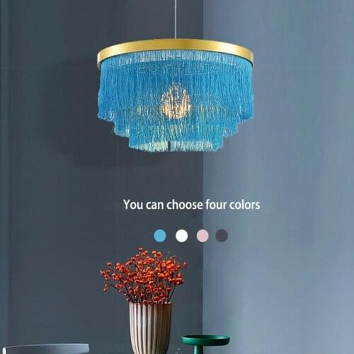Modern Nordic chandelier silk polyester tassel bedroom living room simple romantic pink blue gray white LED decoration luxury