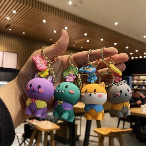 Three-dimensional Cartoon Small Bow Tie Key Chain Candy Color Cute Little Daisy Pendant Couple Bag Mobile Phone Gift Key Chain