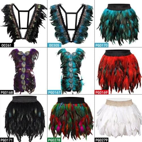 Full Body Harness Bra Feather for Women Epaulettes Strappy Cage Lingerie Harajuku Boho Skirt Soft Adjustable Art Dance Clothing